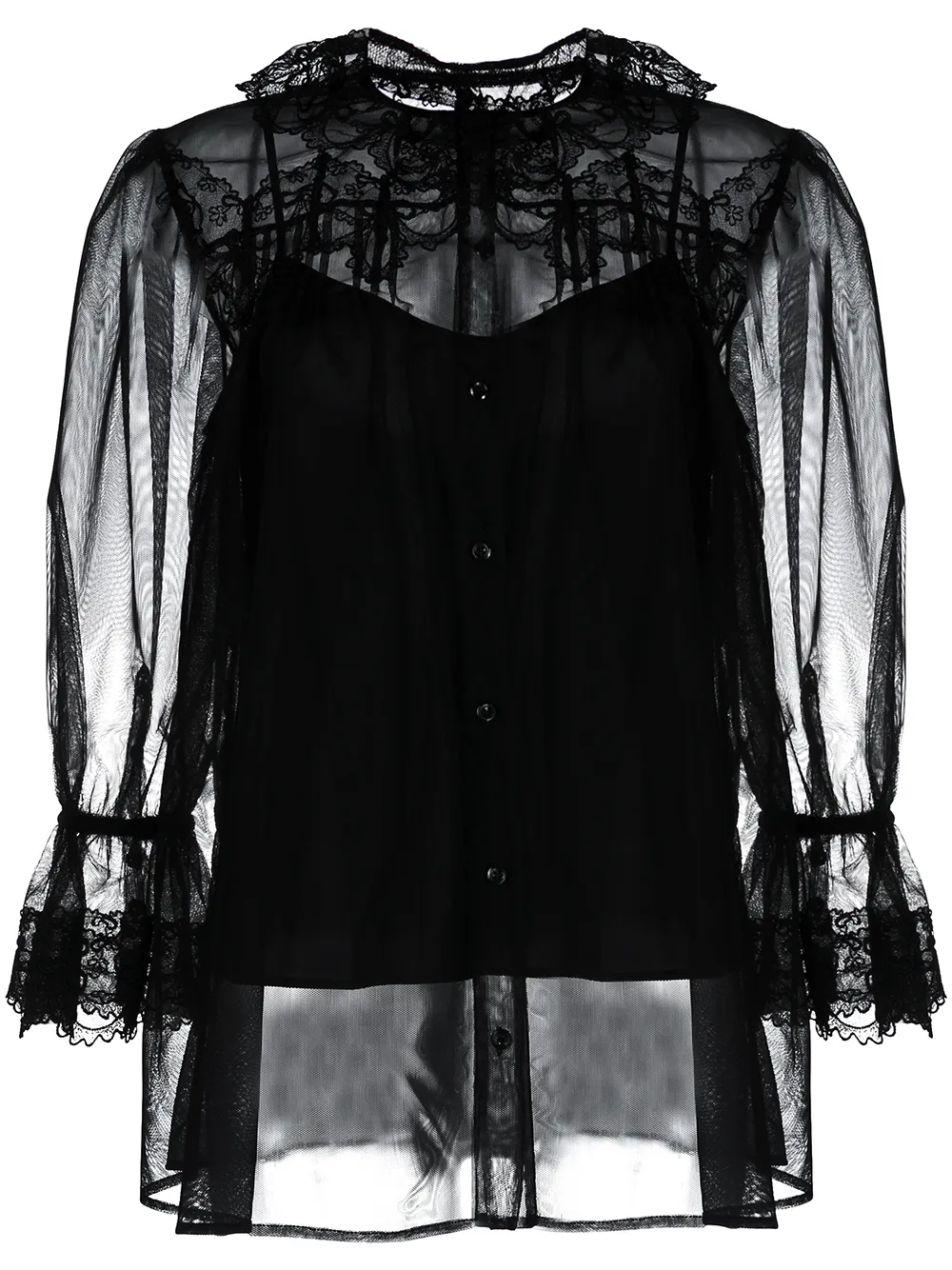 

Simone Rocha blusa transparente con ribete de volantes - Negro