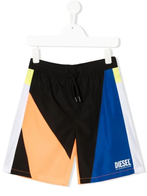 Diesel Kids شورت سباحة متباين الألوان بأجزاء مخيوطة