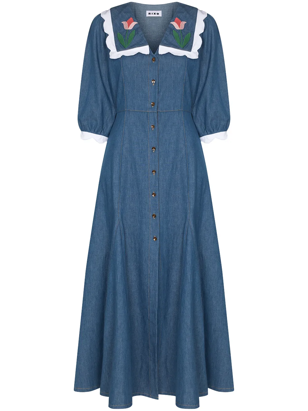 

Rixo Ellen scalloped collar denim dress - Blue