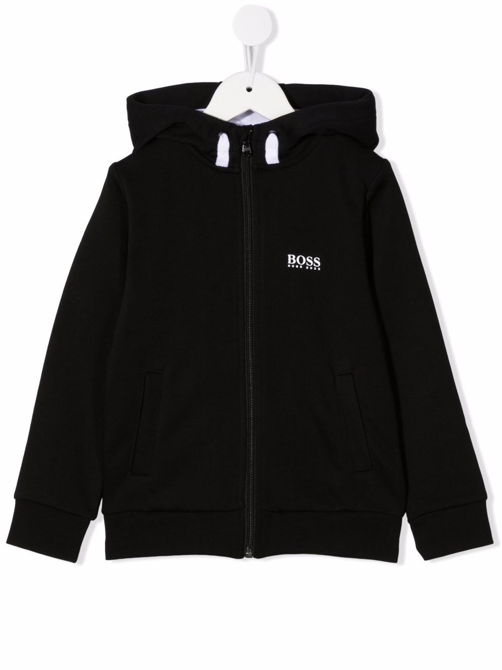 

BOSS Kidswear hoodie con logo estampado y cierre - Negro