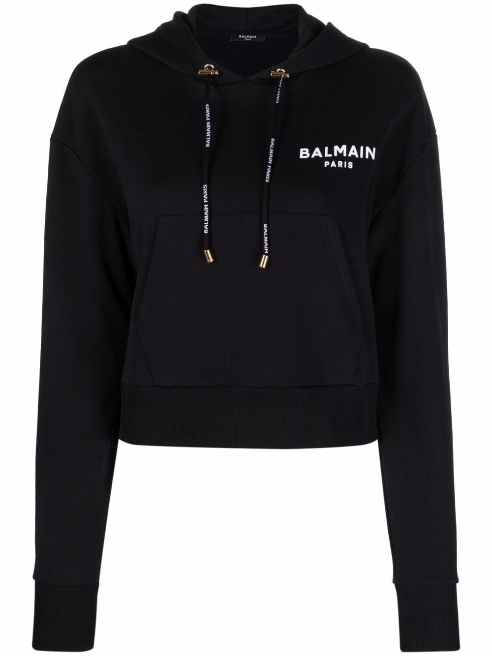 Balmain flocked-logo Cropped Hoodie - Farfetch