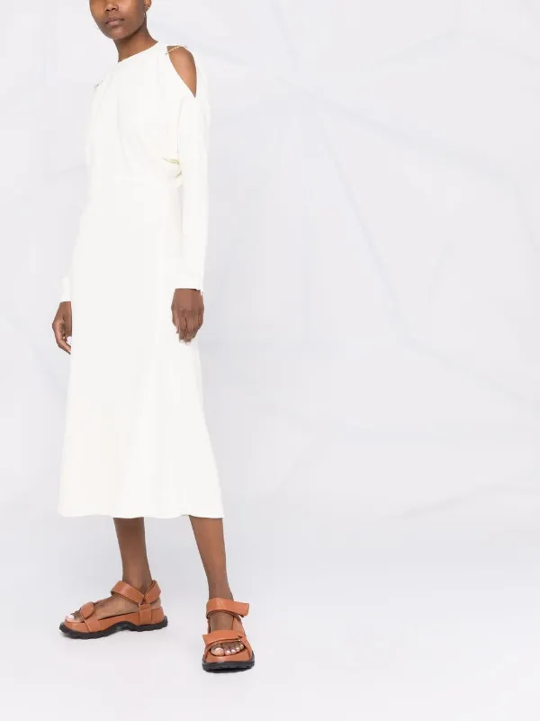 off shoulder cut out midi dress