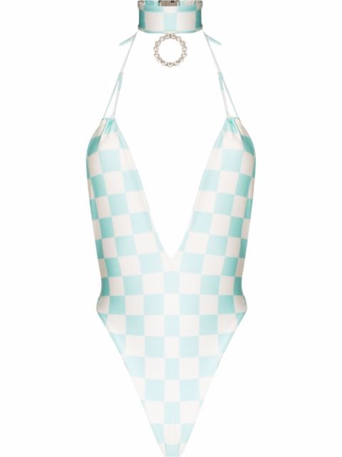 Alessandra Rich check-print choker-detail swimsuit