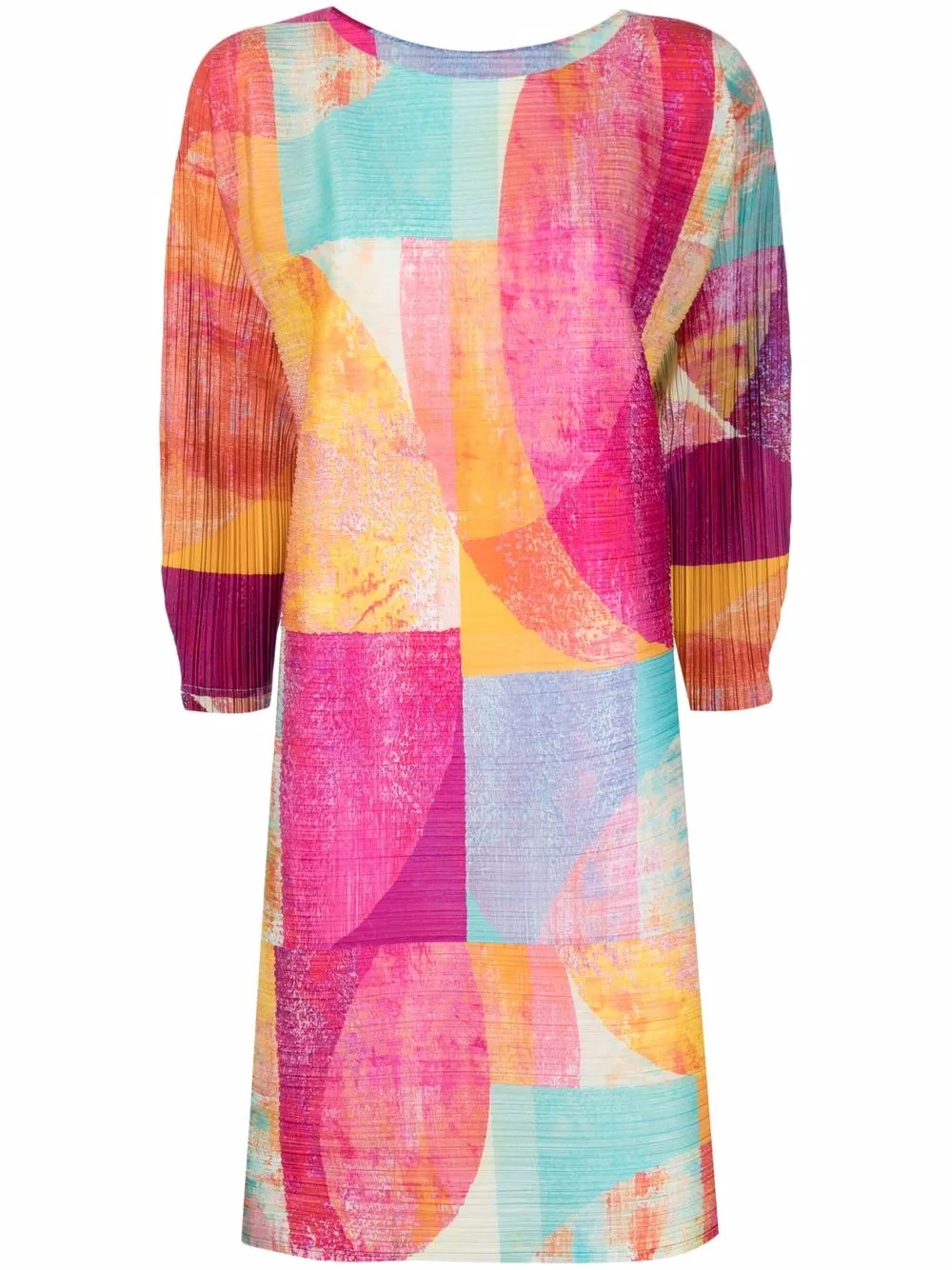 Pleats Please Issey Miyake pleated abstract-print dress