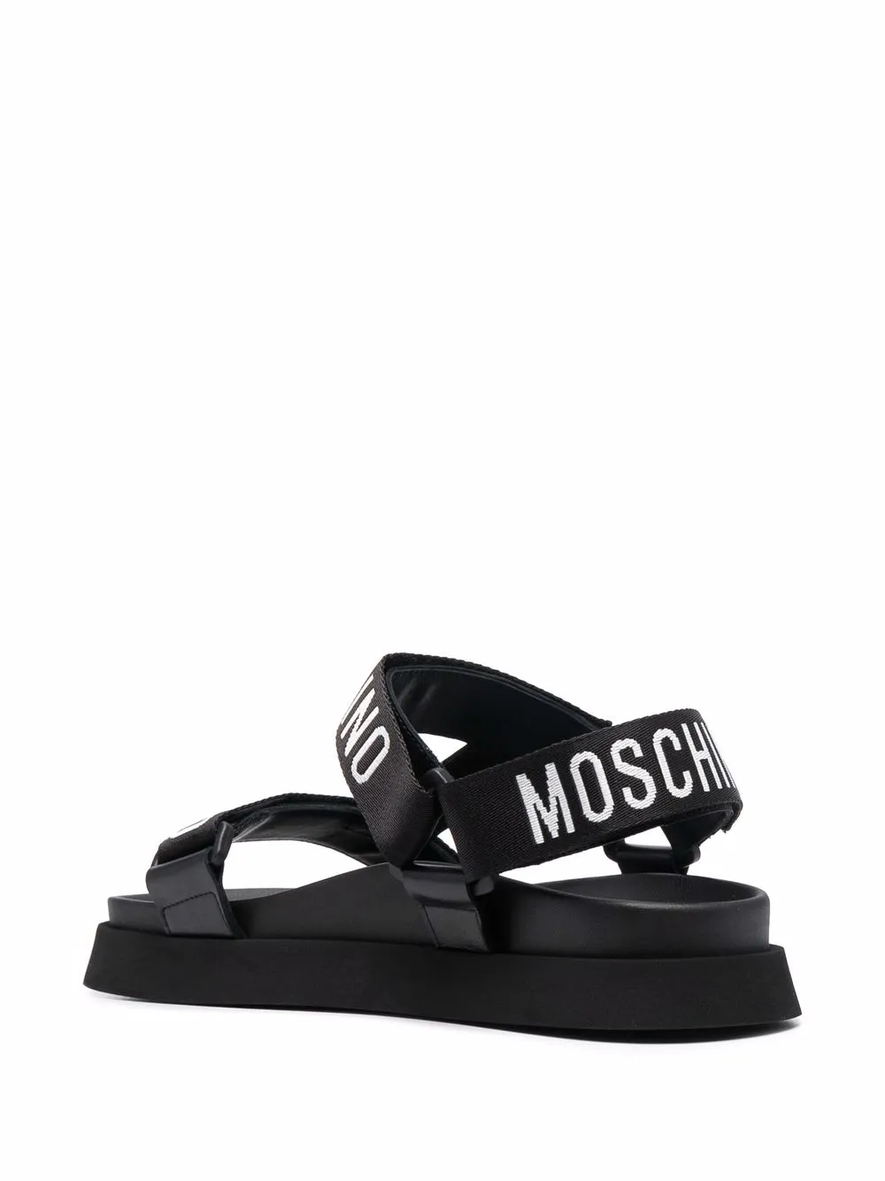 Shop Moschino Logo-print Flat Sandals In Black