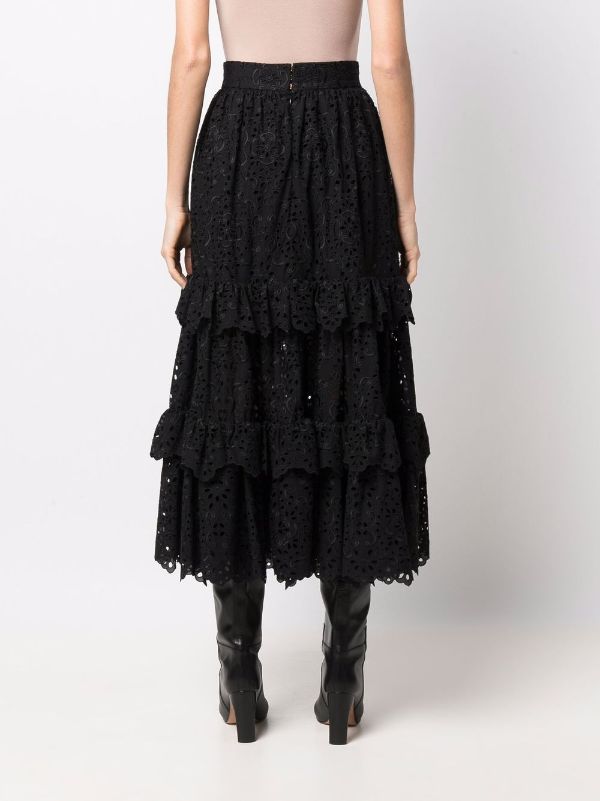 Maison Bohemique tiered-lace Midi Skirt - Farfetch