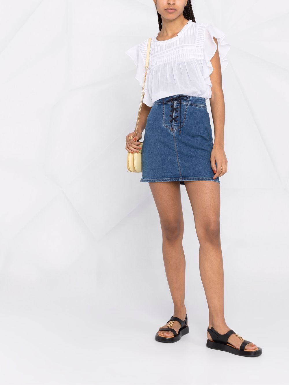 Shop See By Chloé Lace-up Denim Skirt In Blau