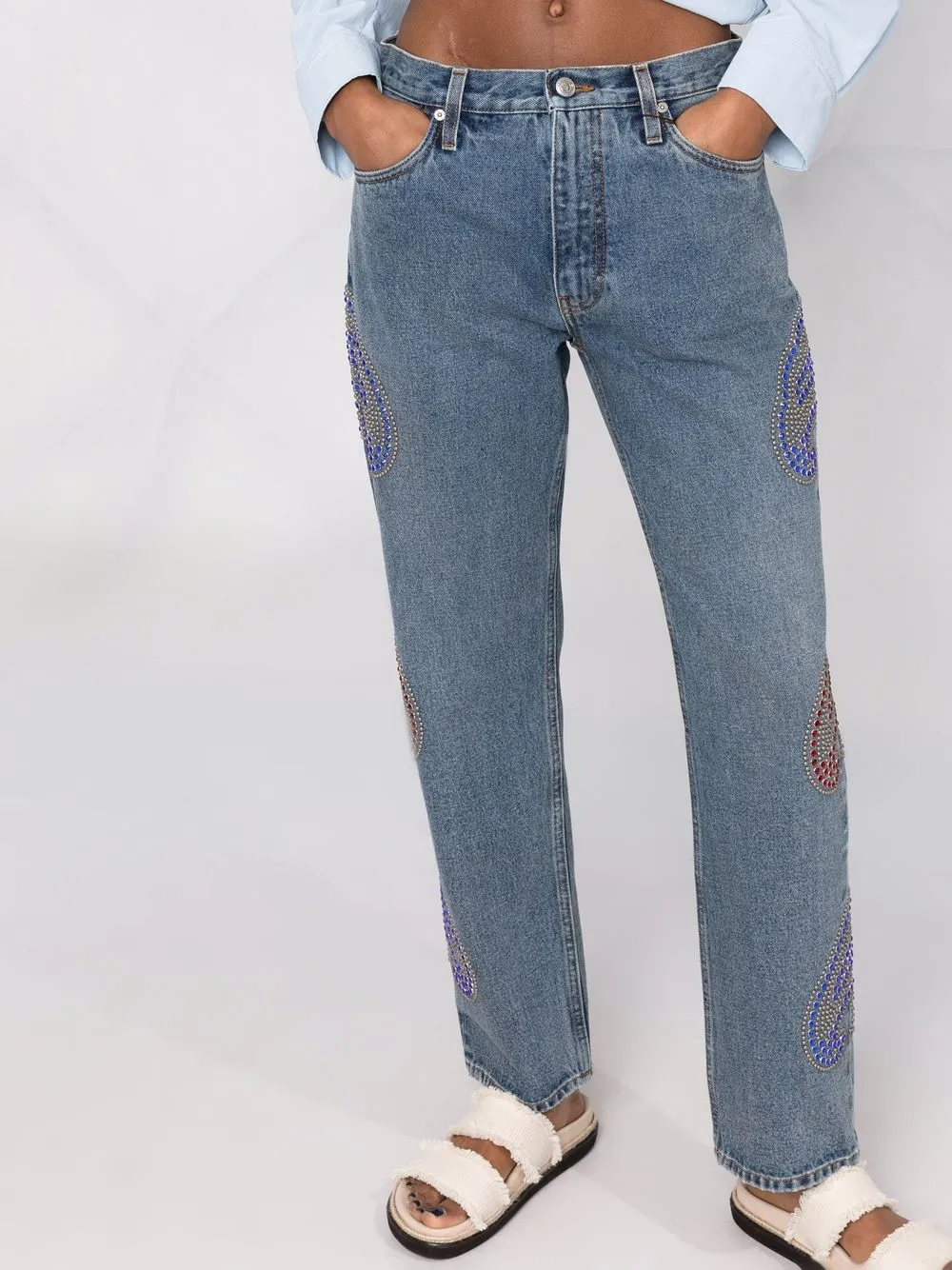 Cheap ETRO rhinestone-embellished paisley jeans Women