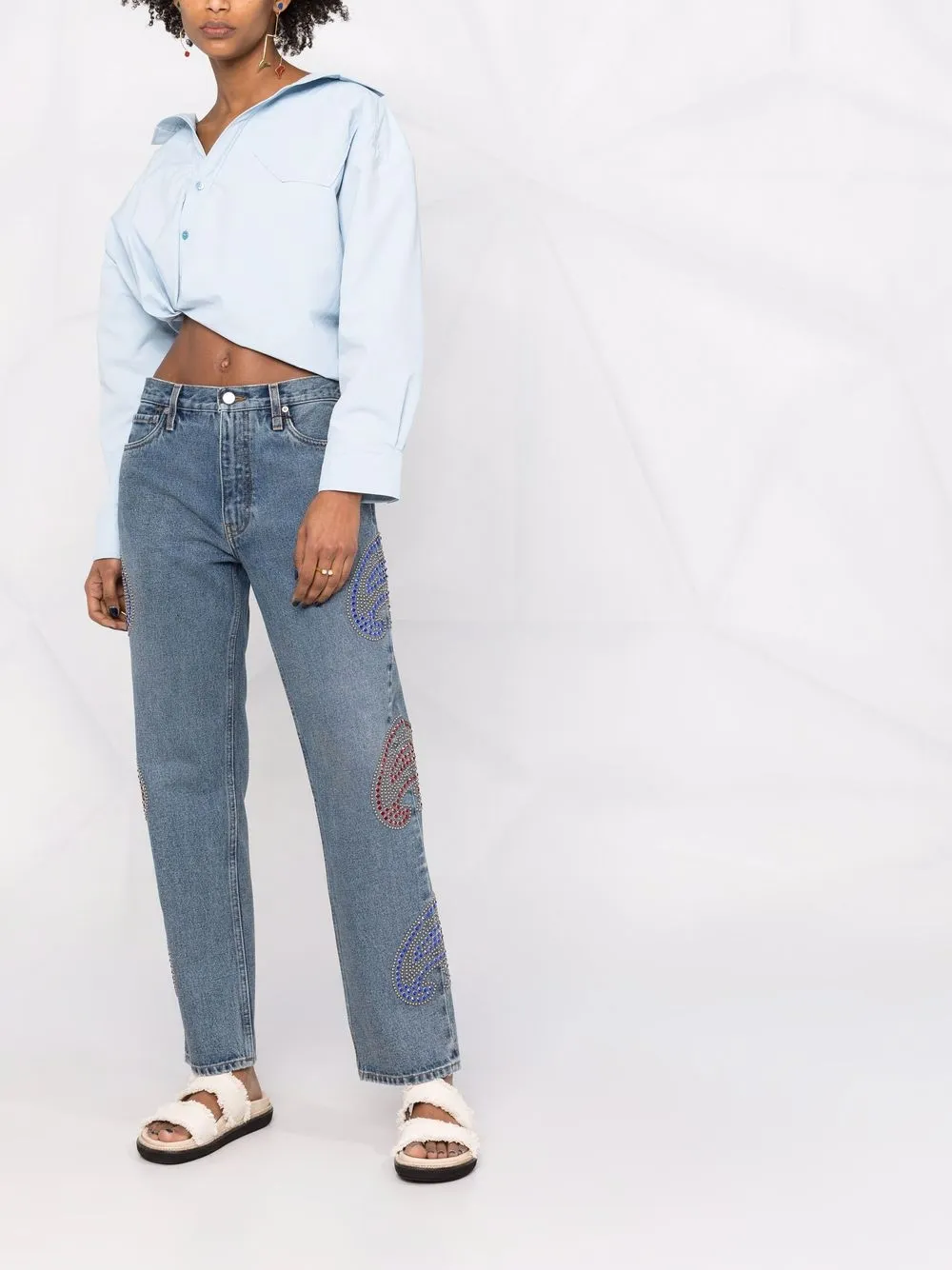 Cheap ETRO rhinestone-embellished paisley jeans Women