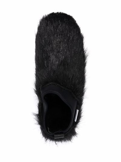 black faux fur slippers