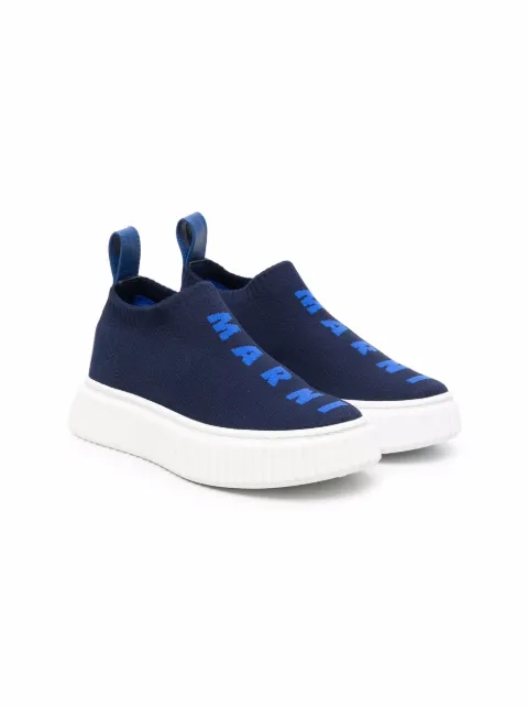 Marni Kids TEEN logo-print pull-on sneakers