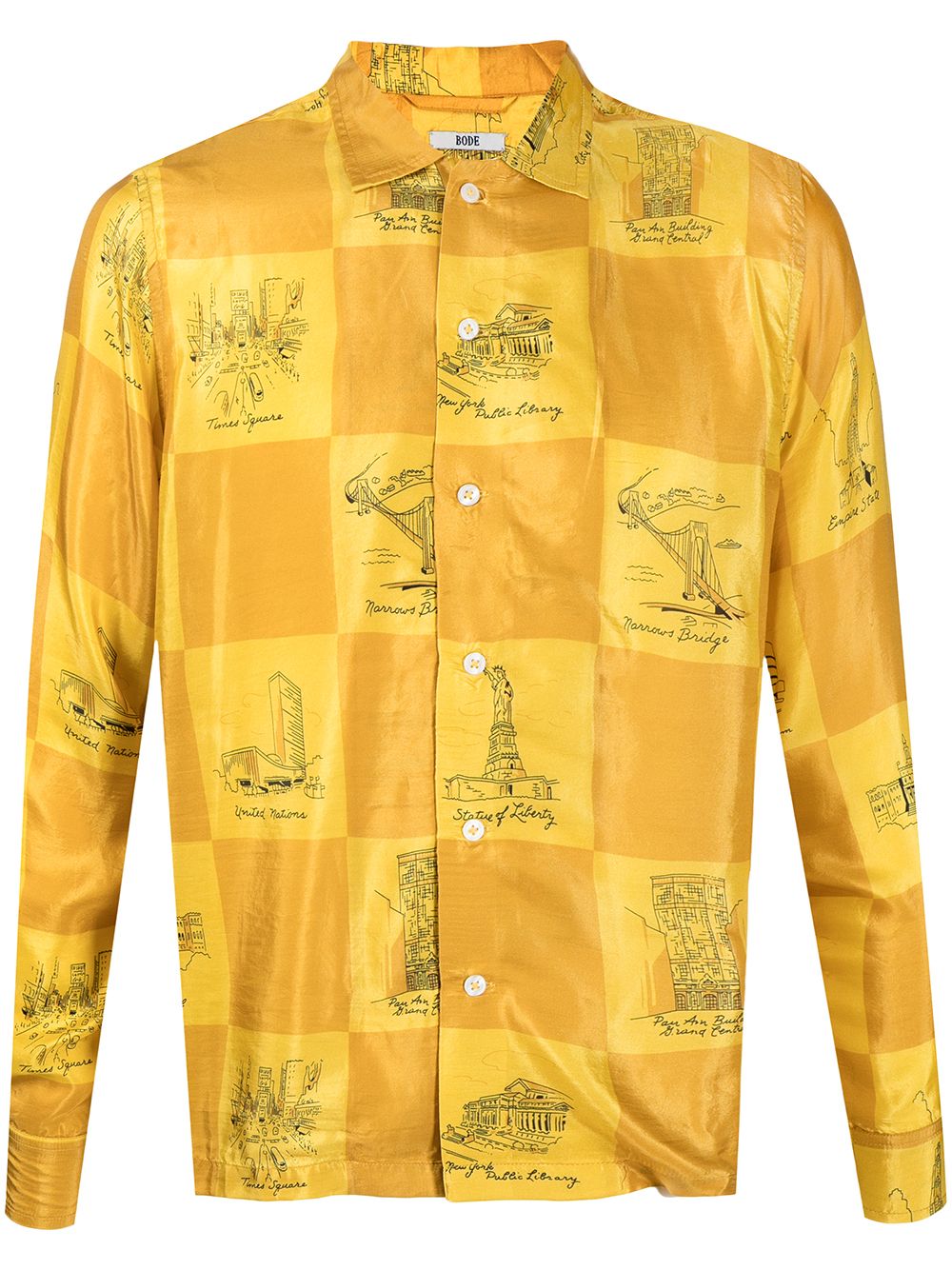 

BODE camisa de seda con estampado de ilustración - Amarillo