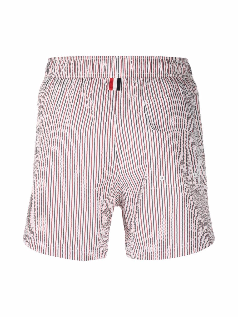  Thom Browne Seersucker Logo-patch Swim Shorts - Red 