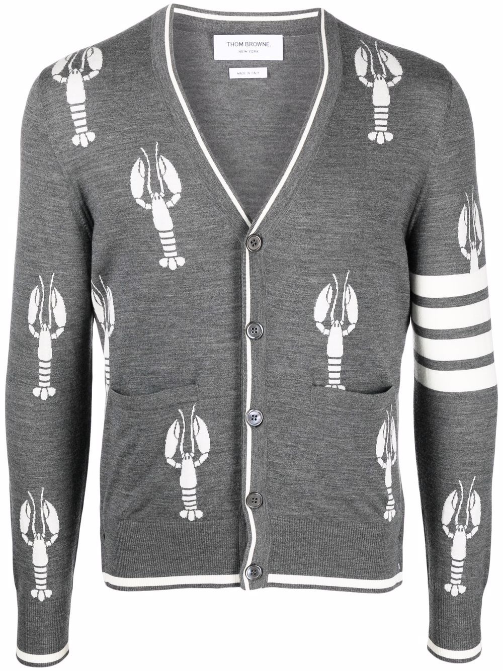 Thom Browne lobster-intarsia merino cardigan - Grey