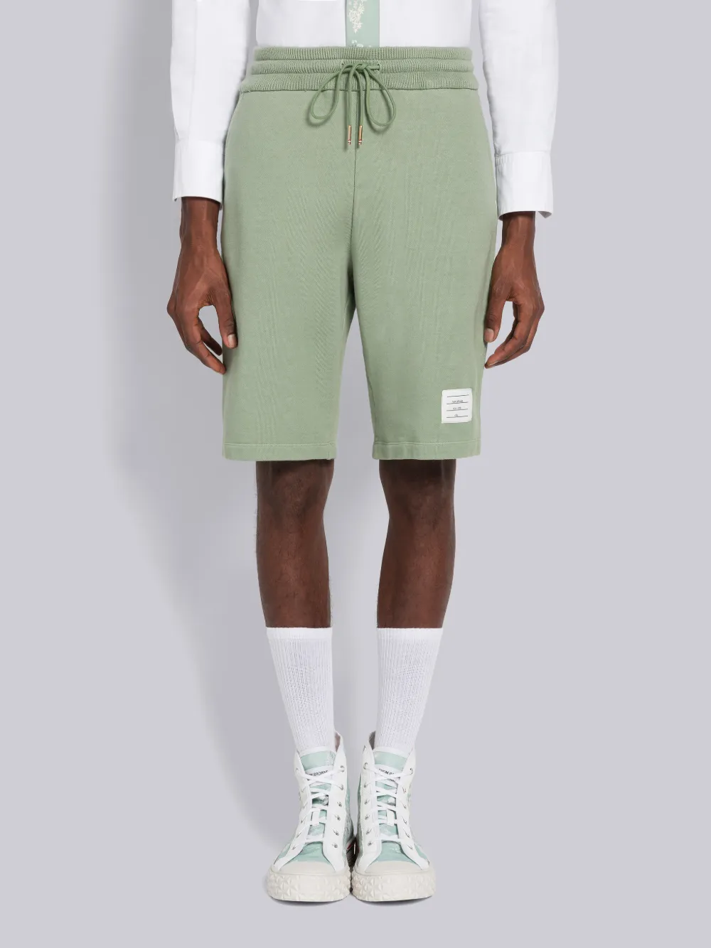 Shop Thom Browne Solid Loopback Topstitch Sweatshorts In Green