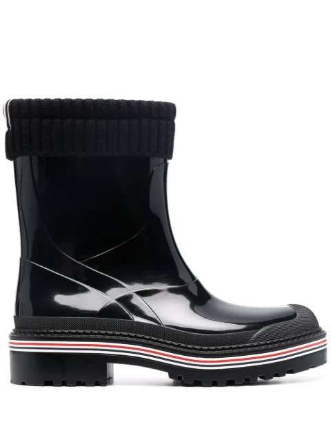 Thom Browne knitted-cuff high-shine rain boots