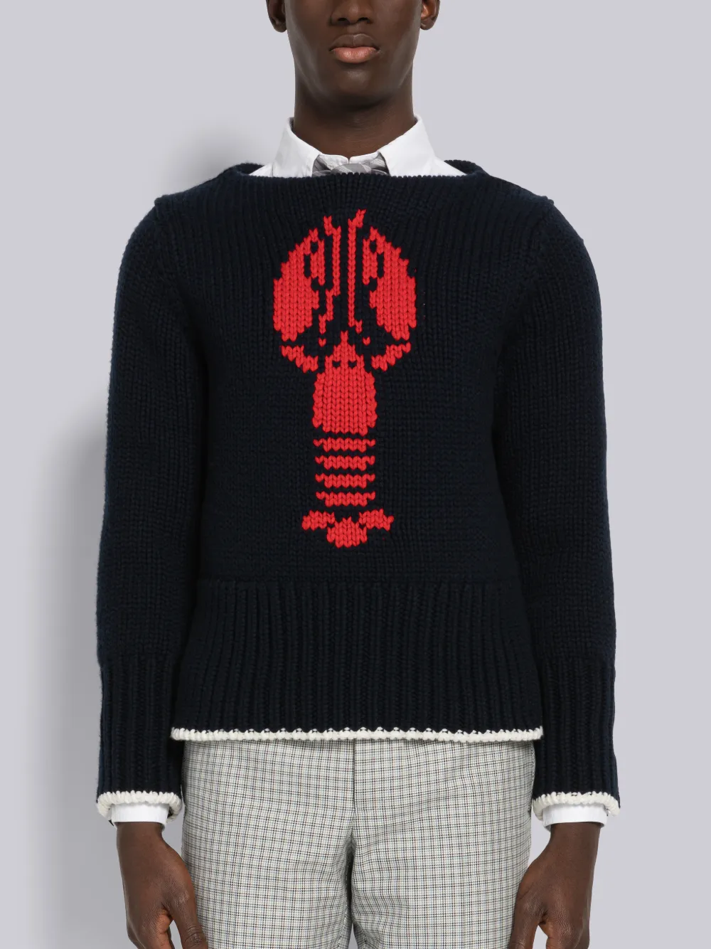 THOM BROWNE CASHMERE CHUNKY LOBSTER STRIPE BOAT NECK PULLOVER