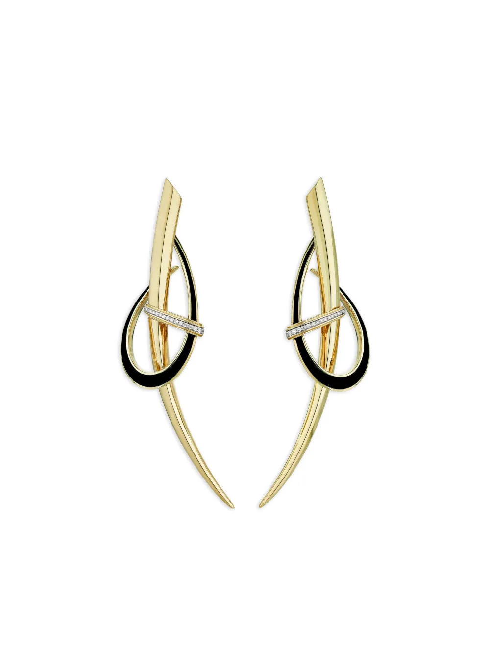 Shaun Leane 18K gold and sterling silver Sabre Deco diamond earrings – Yellow