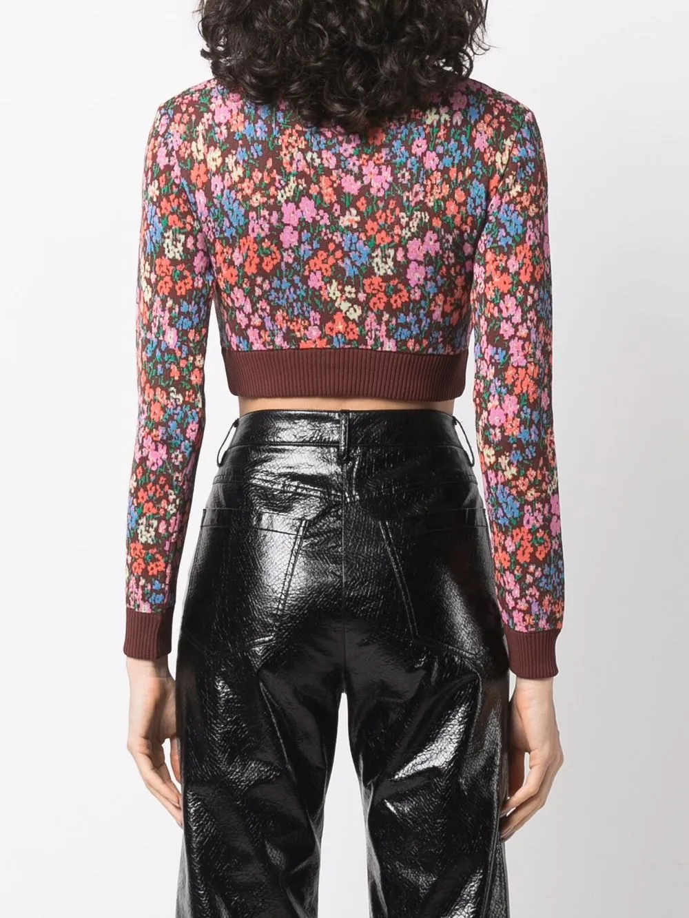 Shop Philosophy Di Lorenzo Serafini Floral-motif Cropped Sweater In Brown