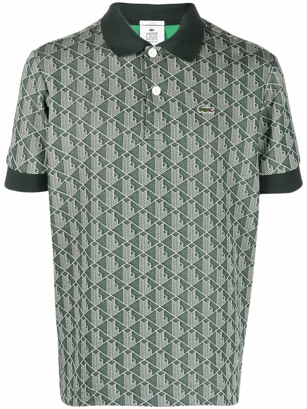 Lacoste Live Monogram-jacquard Short-sleeve Polo Shirt In Green | ModeSens