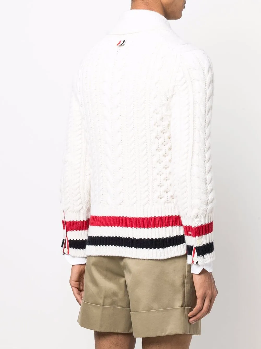 RWB-stripe cable-knit cardigan