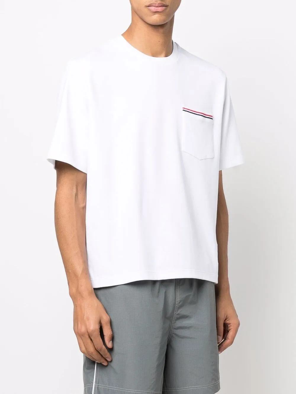 ★THOM BROWNE★ Rugby Fit RWB Stripe Short Sleeve T-Shirt Wh Thom Browne RWB-stripe short-sleeve T-shirt | White | FARFETCH
