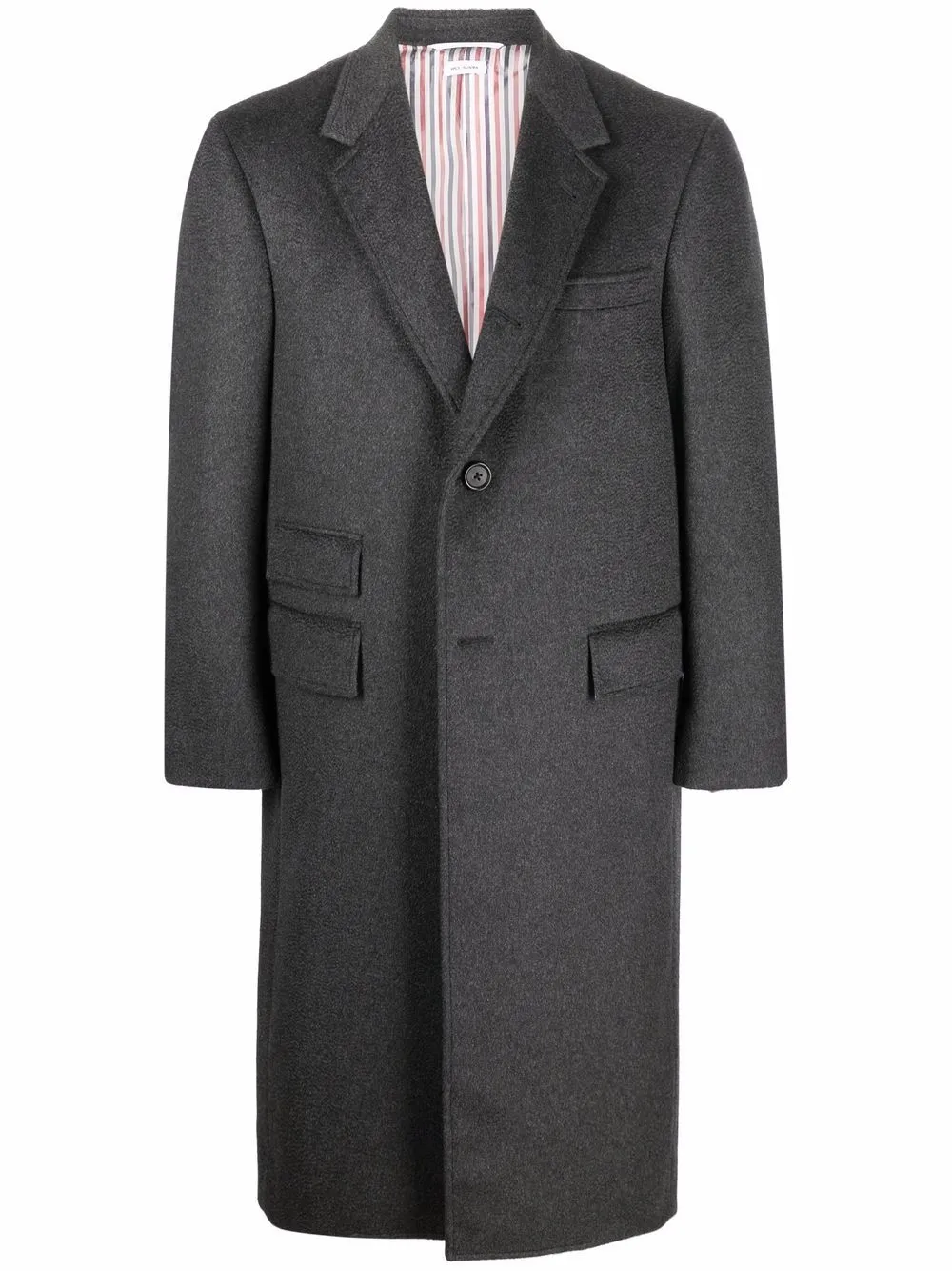 Thom Browne Grosgrain-tab Cashmere Coat In Grey