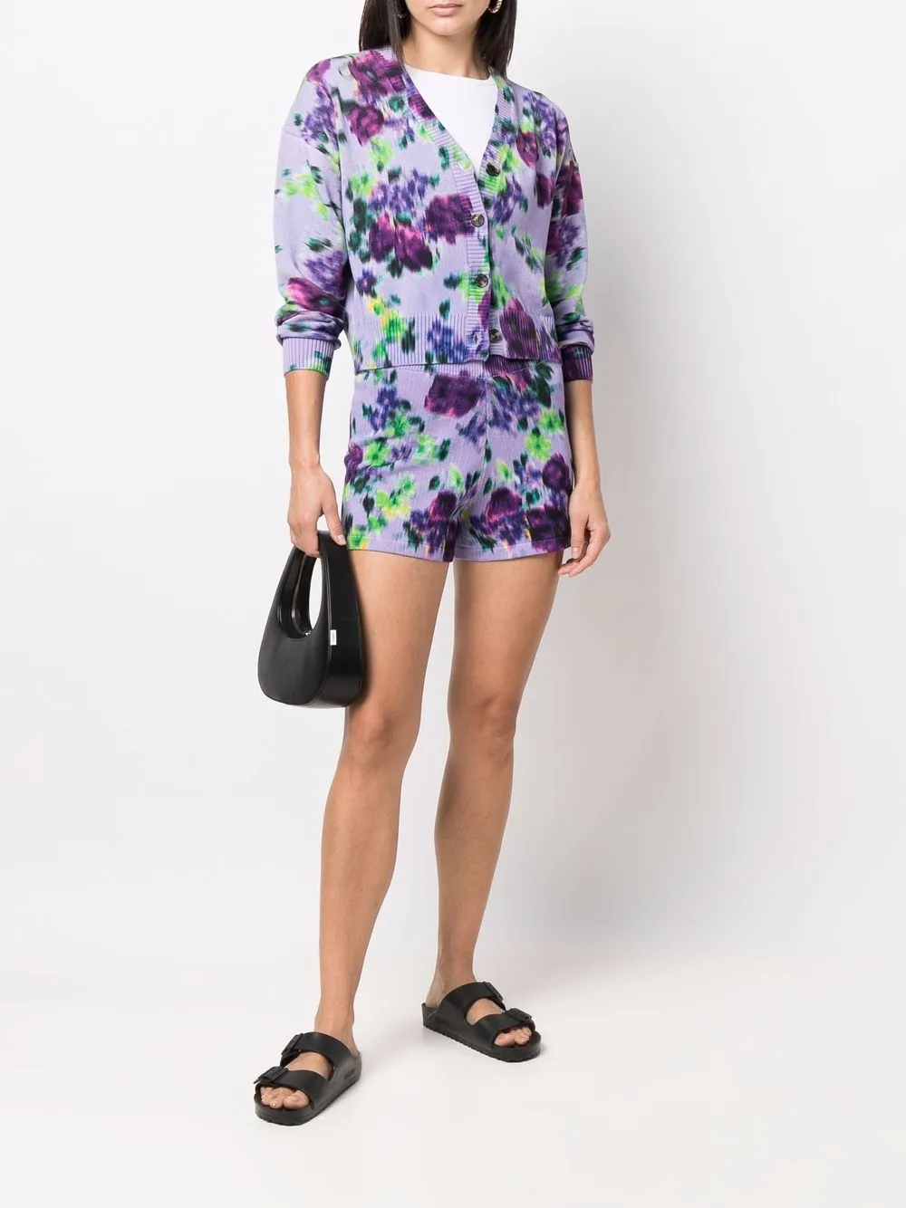 Shop Kenzo Knitted Floral-print Shorts In Purple