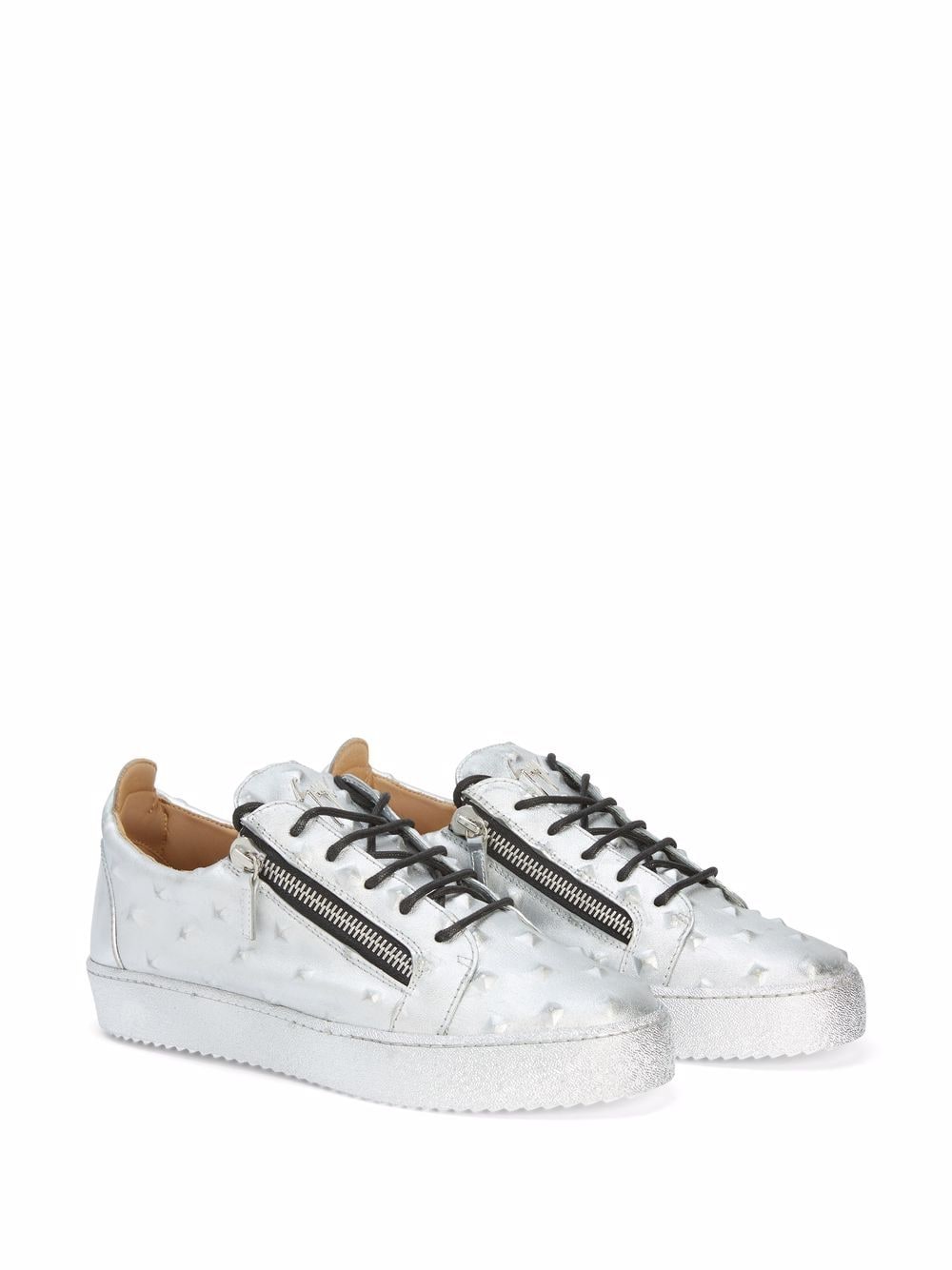 Shop Giuseppe Zanotti Frankie Stud-embossed Leather Sneakers In Silver