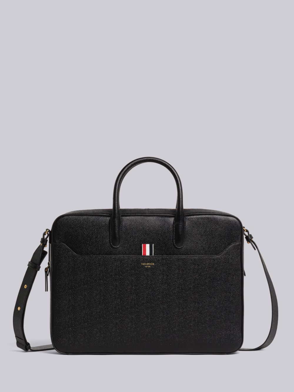 Thom Browne Pebble Grain Leather Business Bag In Black