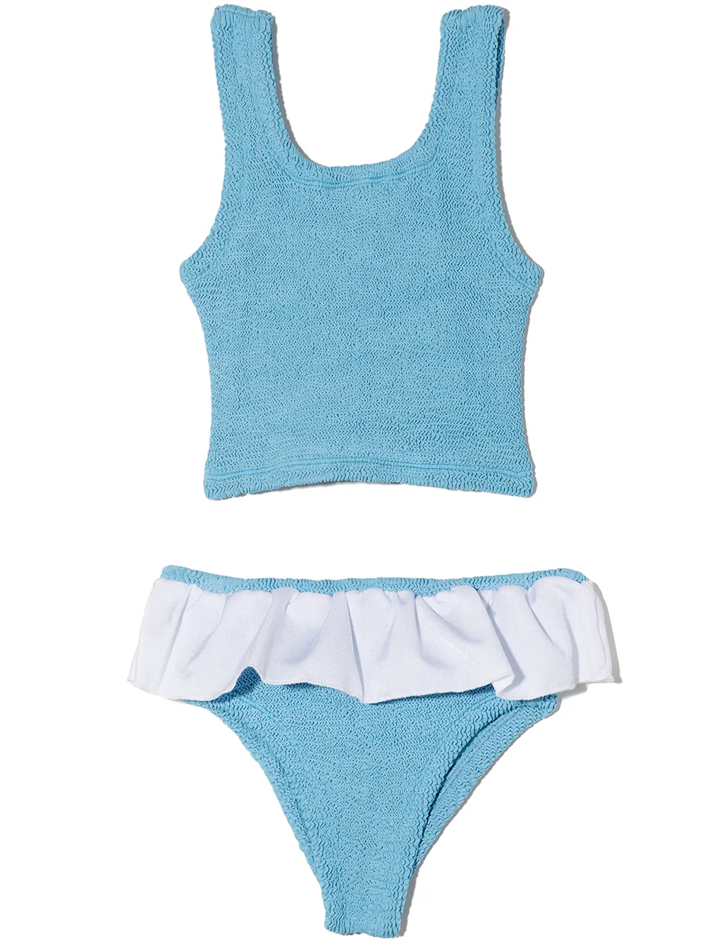 Hunza G Kids' Olive Seersucker Ruffled Bikini In Blue | ModeSens