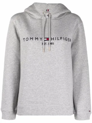 Tommy Hilfiger embroidered logo Pullover Hoodie Grey FARFETCH