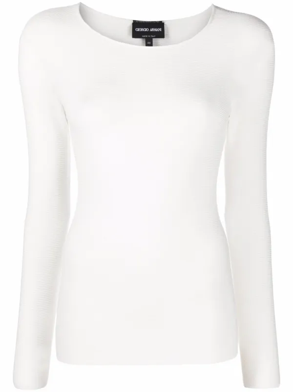 Giorgio Armani Ribbed-knit Fitted Jumper in White