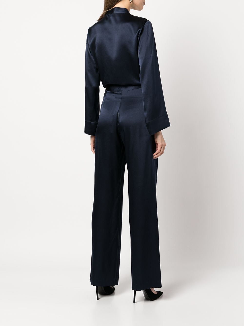 Shop Michelle Mason Long Sleeved Tie-waist Blouse In Blue