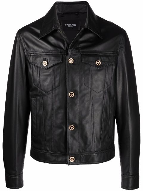 versace black leather jacket