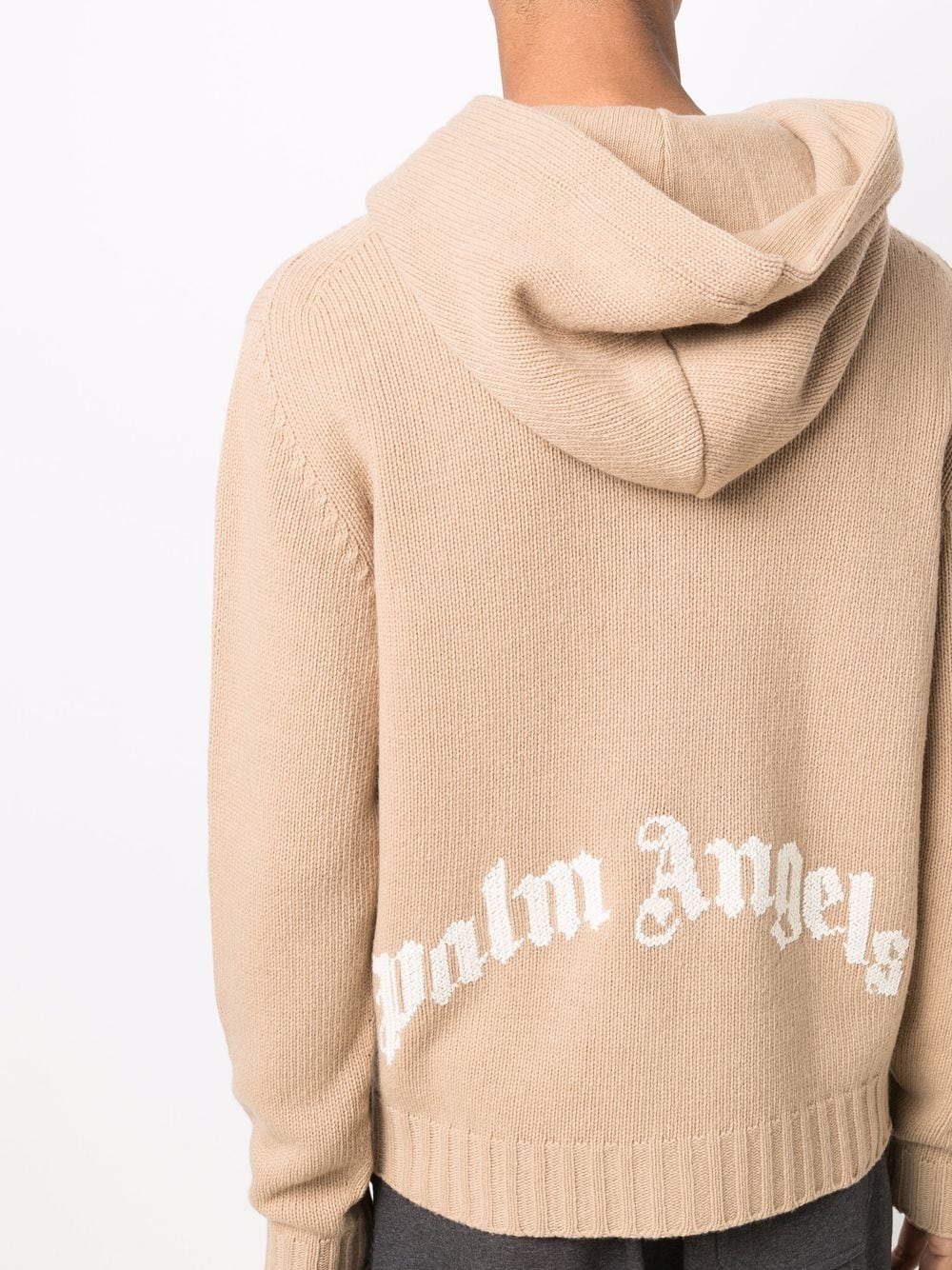 Shop Palm Angels Curved Logo Zip-up Knitted Hoodie In Nude