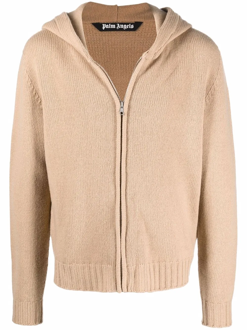 

Palm Angels curved logo zip-up knitted hoodie - Neutrals