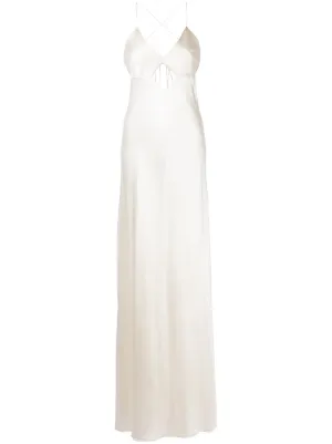 Michelle Mason lace-inset Gown Long Sleeveless Dress | White | FARFETCH ID