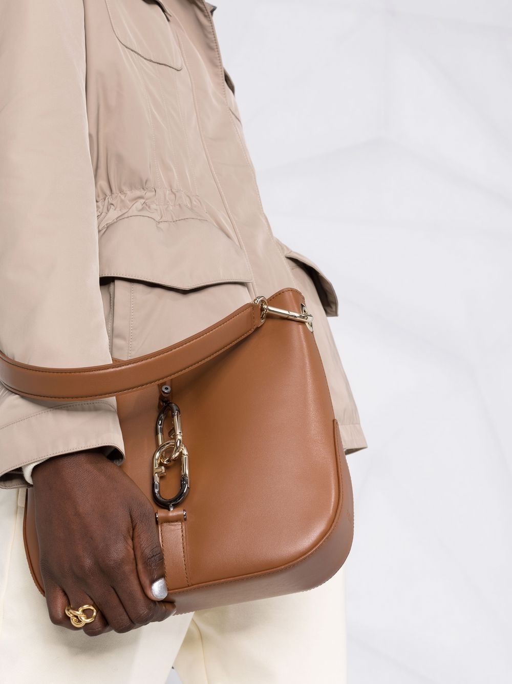 Shop Furla Chain-link Rounded Shoulder Bag In Brown