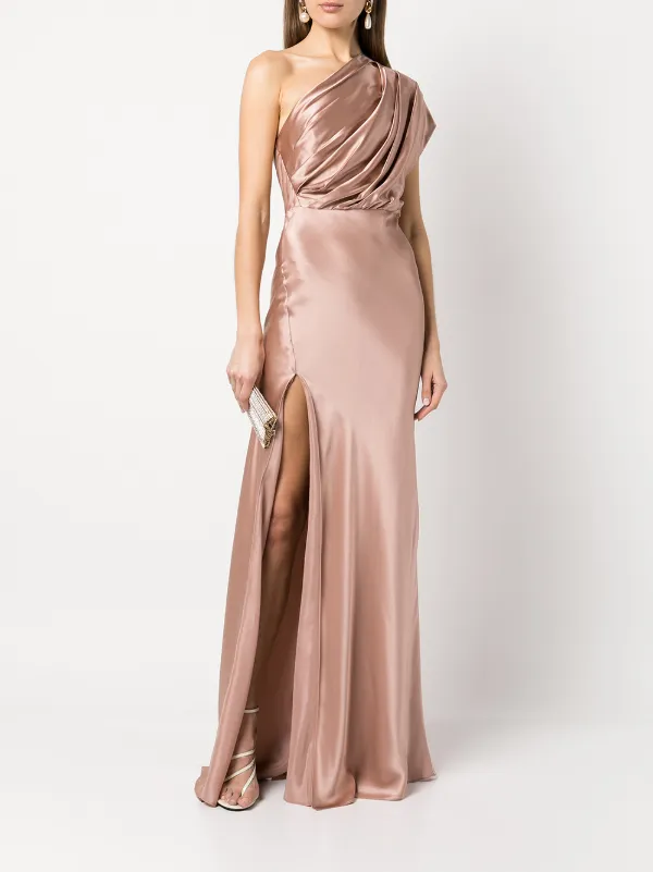 Michelle Mason Asymmetric Open Back Gown | Pink | FARFETCH BN