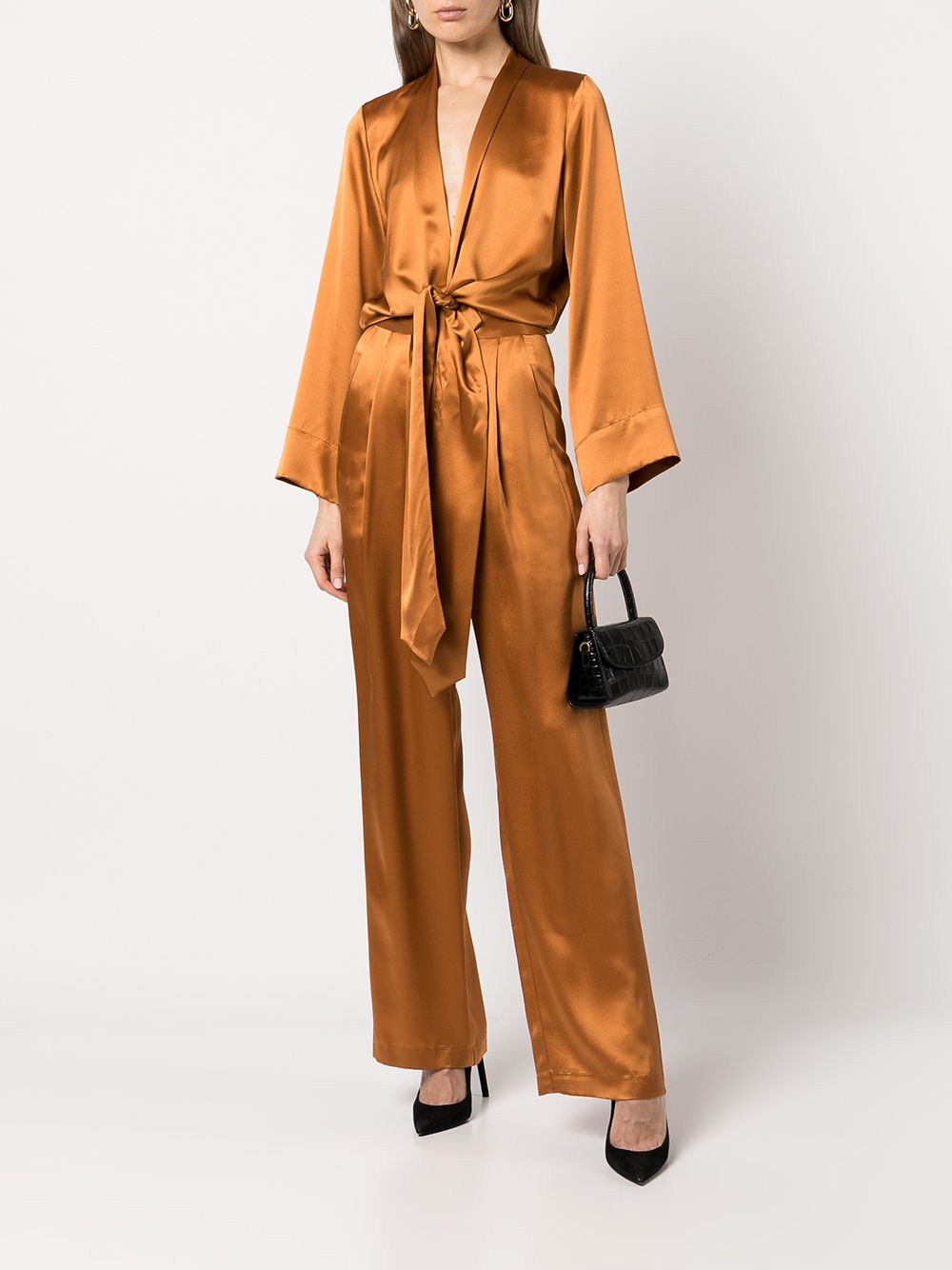 Shop Michelle Mason Long Sleeved Tie-waist Blouse In Orange