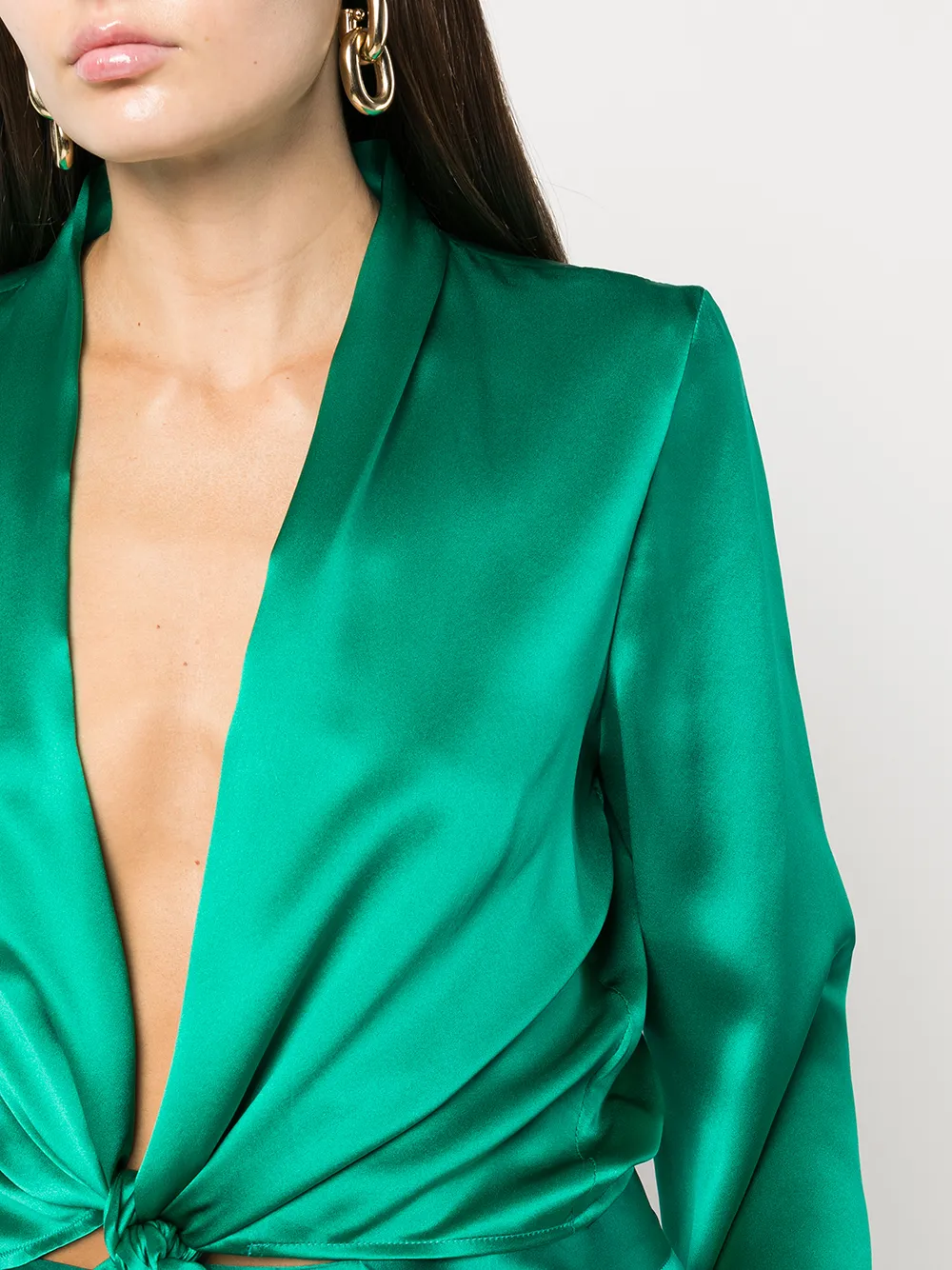 Shop Michelle Mason Long Sleeved Tie-waist Blouse In Green