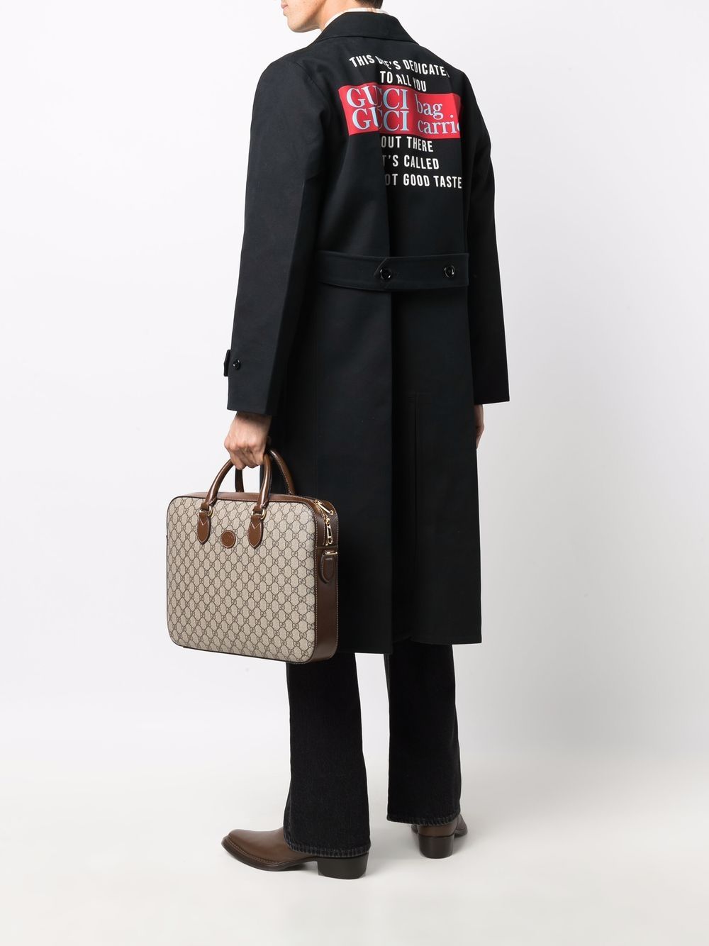 Gucci slogan-print mid-length coat - Black