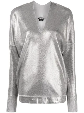 metallic v neck top