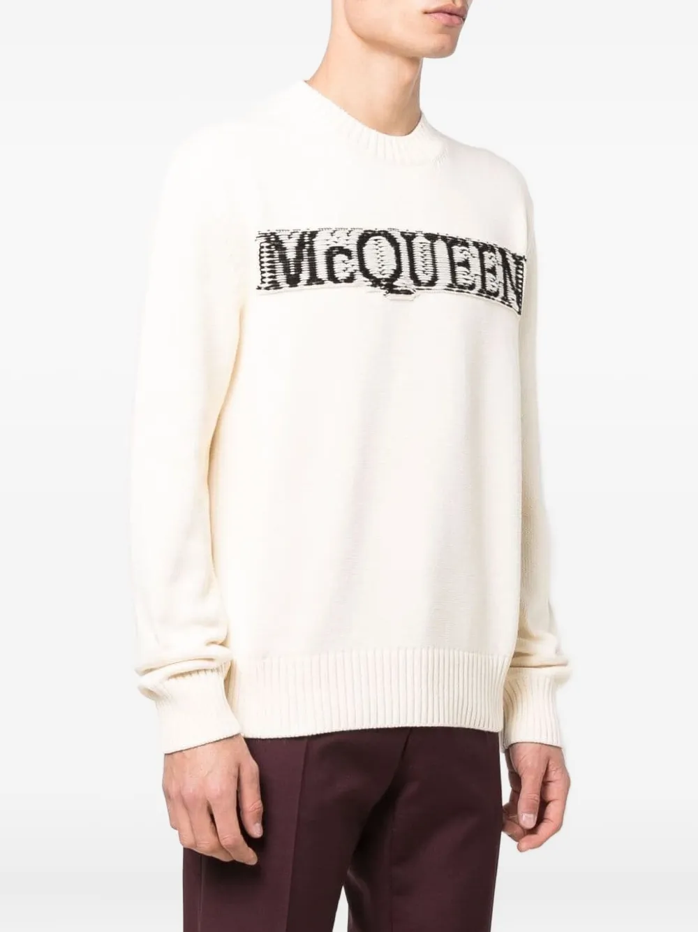 Alexander McQueen intarsia-knit Logo Sweater | White | FARFETCH