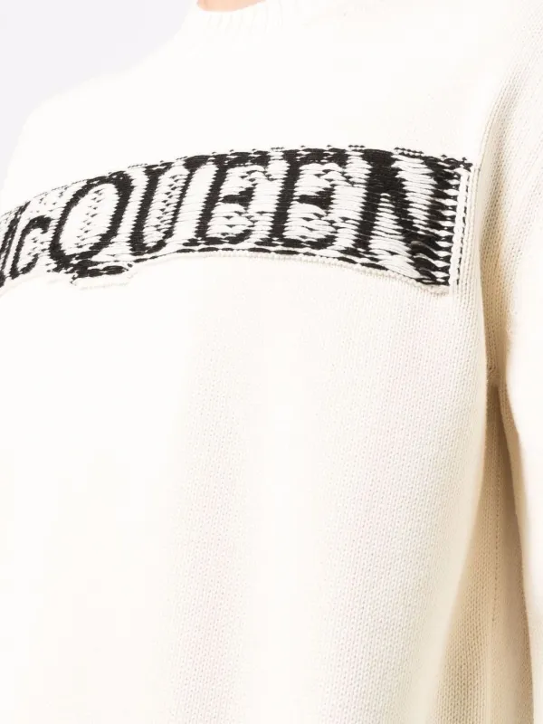 Alexander McQueen intarsia-knit Logo Sweater | White | FARFETCH