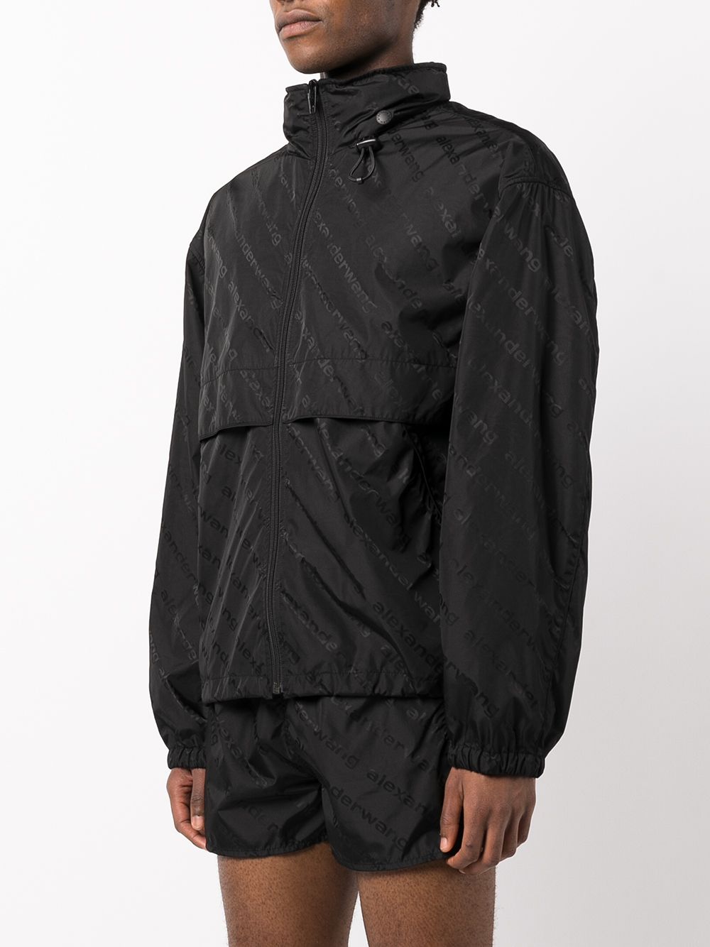 Alexander Wang Blue Men's Navy Nylon Monogram Windbreaker In Black