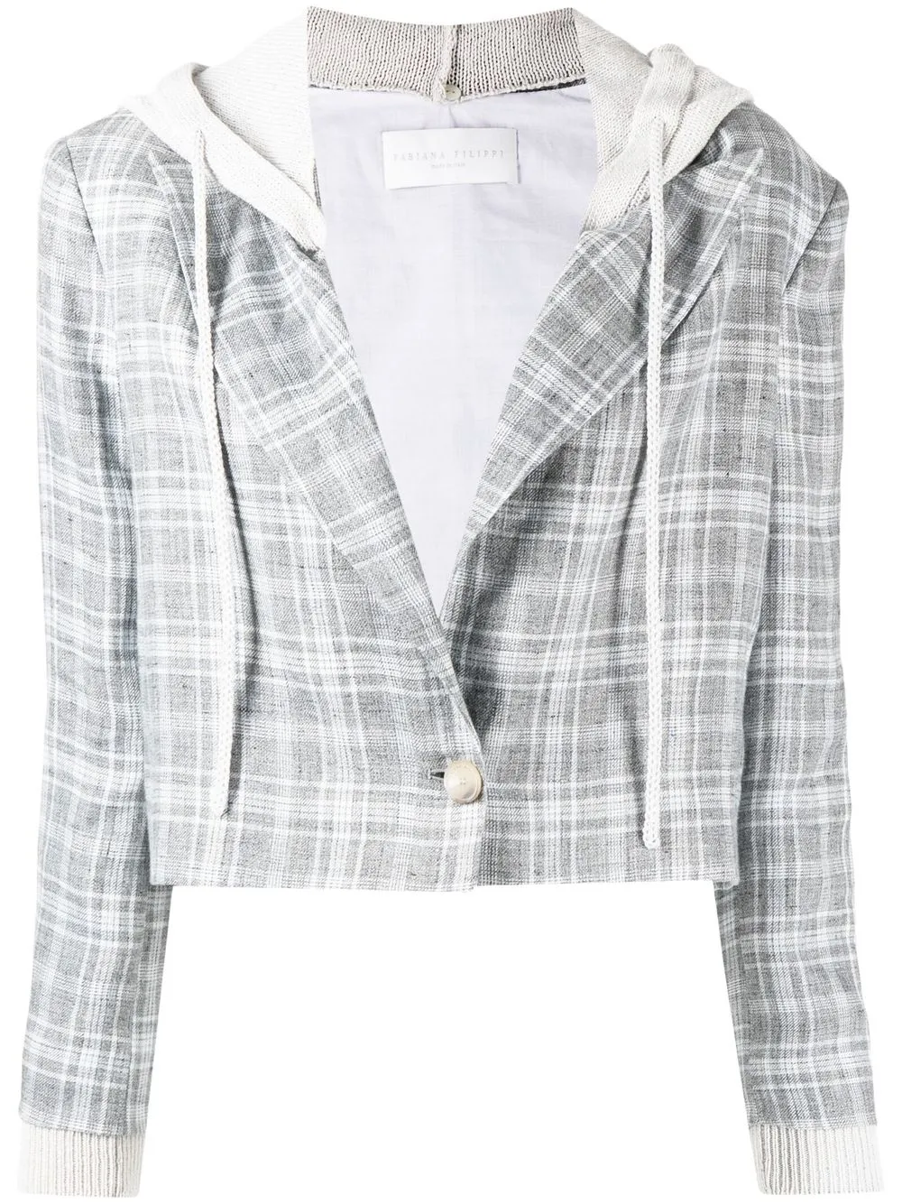 

Fabiana Filippi checked detachable-hood cropped blazer - Grey