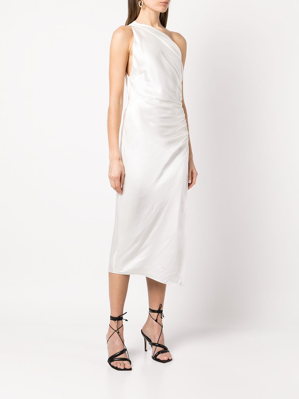 Shop Michelle Mason Asymmetric Gathered Dress In Weiss
