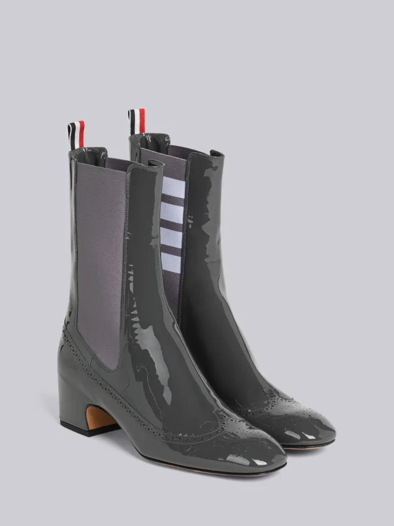 Soft Patent Leather Mid Calf 4Bar Heeled Chelsea Boot Thom Browne
